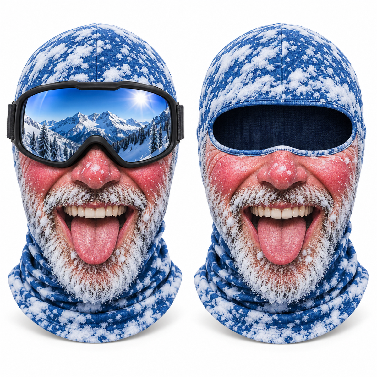 Frostface Sunburn Steve Hood with and without ski goggles