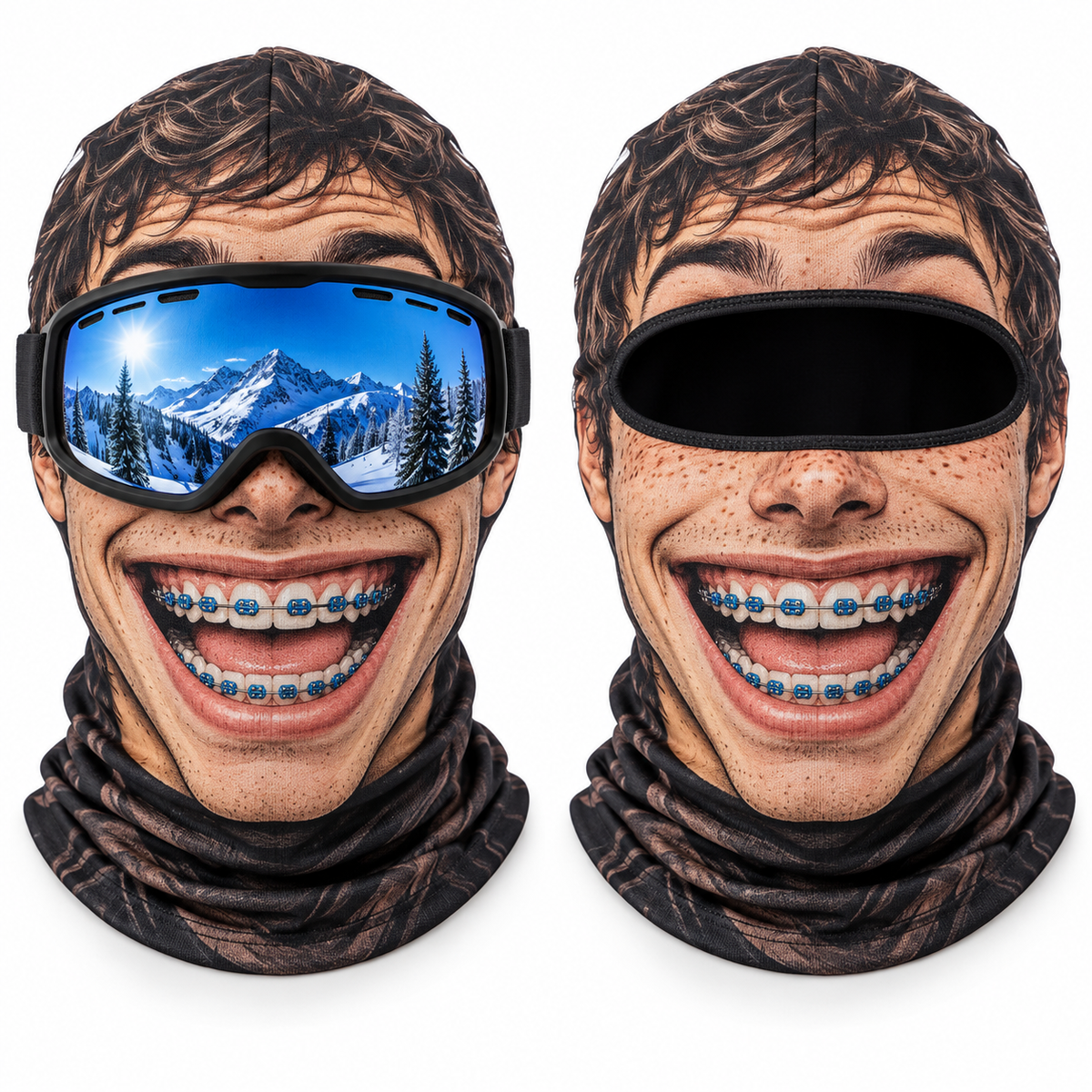 Frostface Braces Barry Hood with and without ski goggles