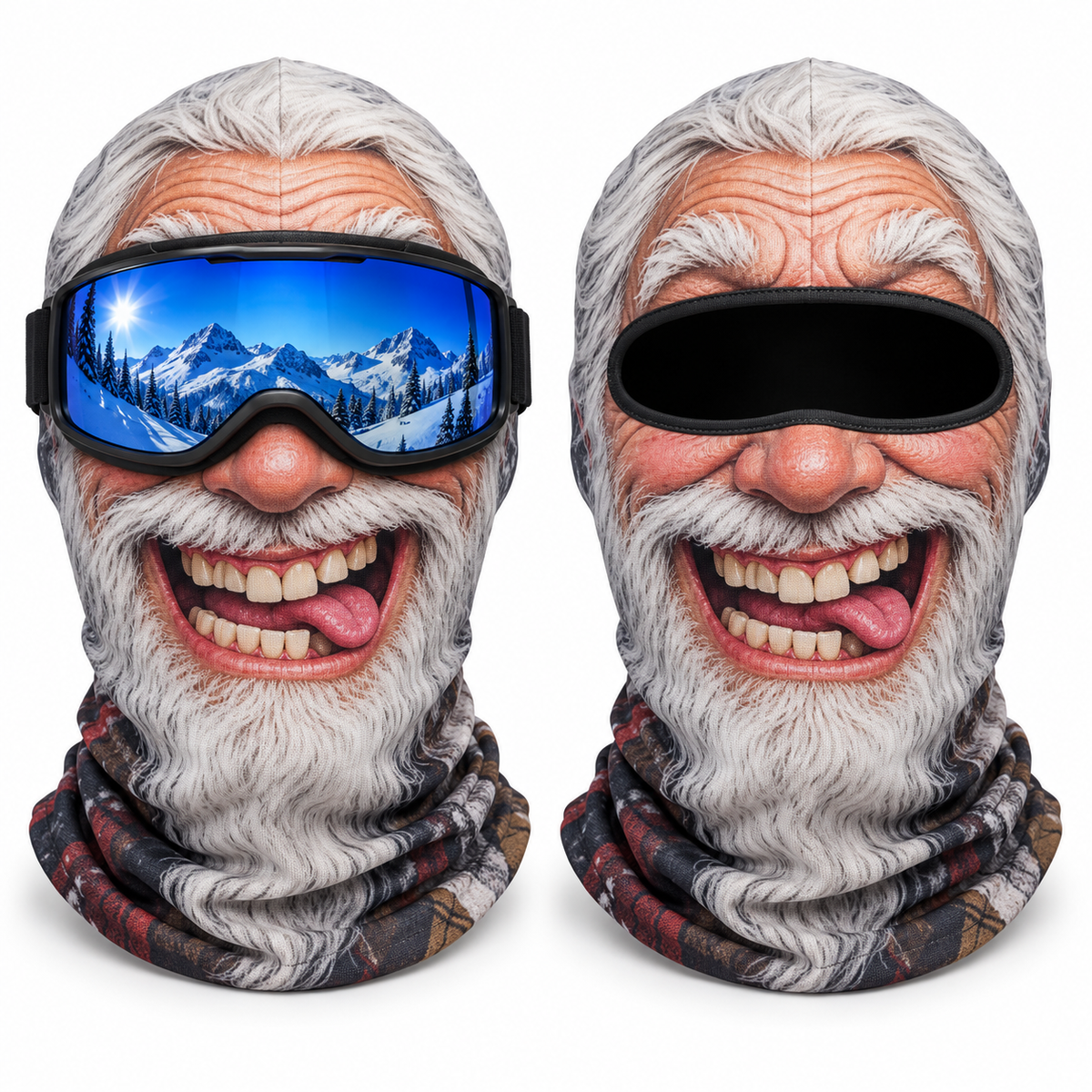 Frostface Denture Dave Hood with and without ski goggles