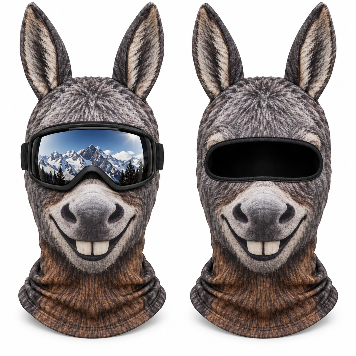 Frostface Donkey Business Hood with and without ski goggles