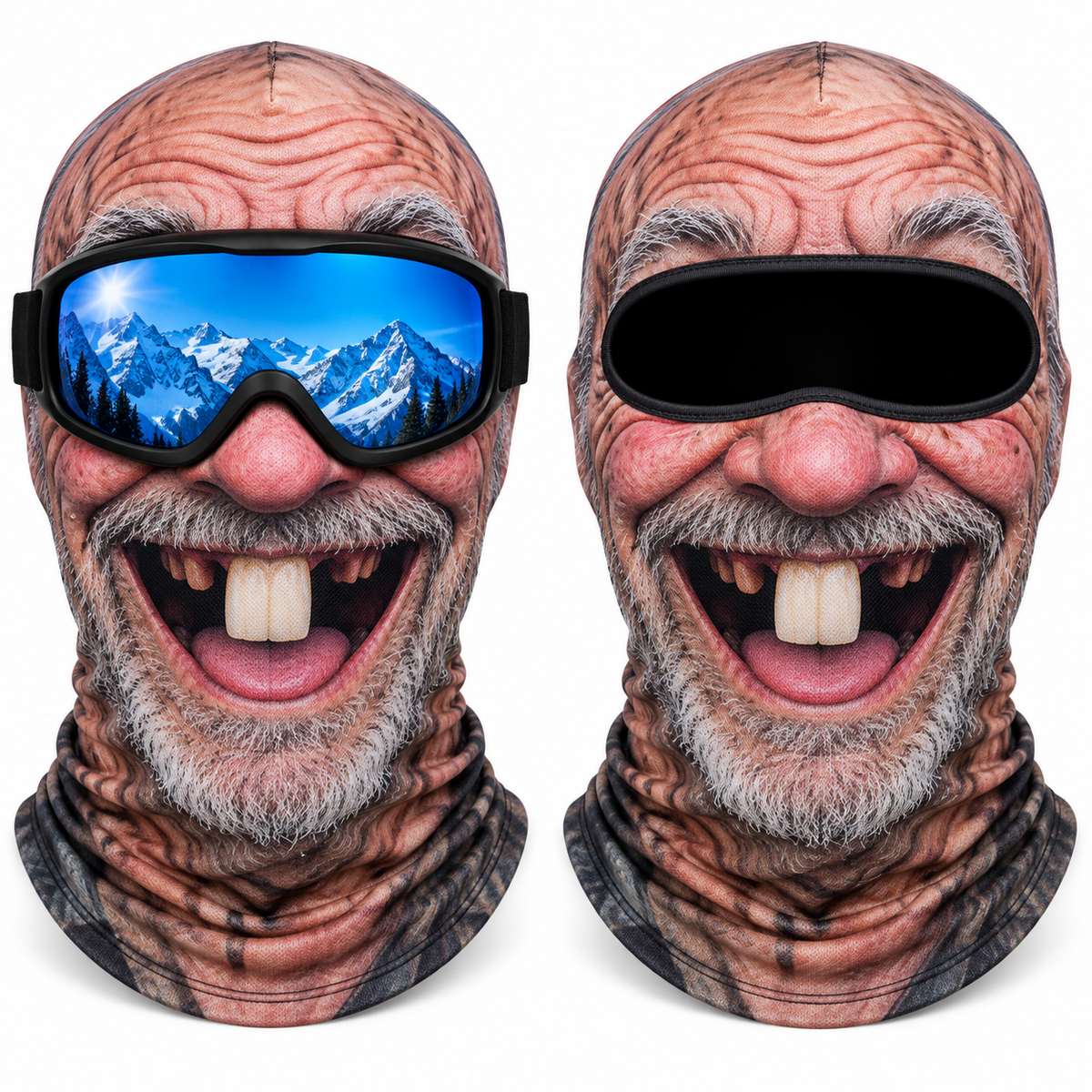 Frostface One Tooth Tony Hood with and without ski goggles