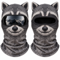 Frostface Raccoon Bandit Hood with and without ski goggles